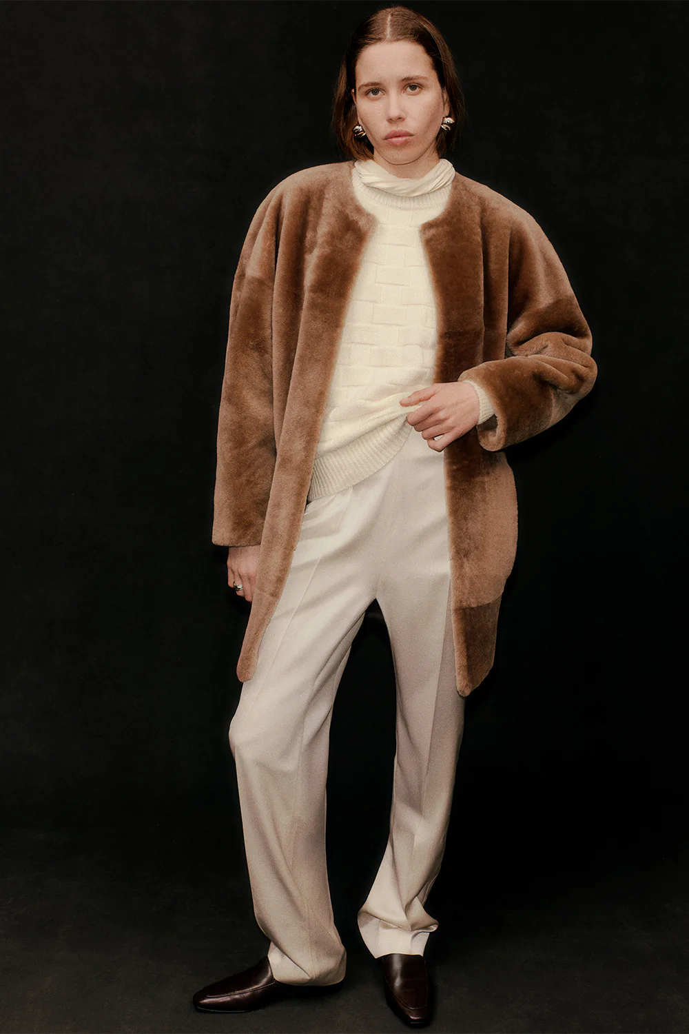 Roisin Shearling Coat Taupe - Image 3